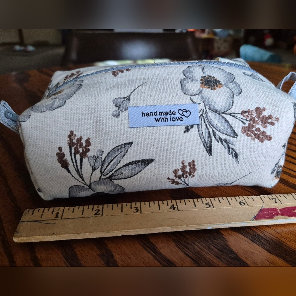Handmade Floral Pencil Case - Cream and Brown